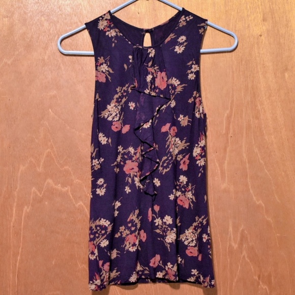 Chaps Purple Floral Ruffle Tank Top - Picture 1 of 7